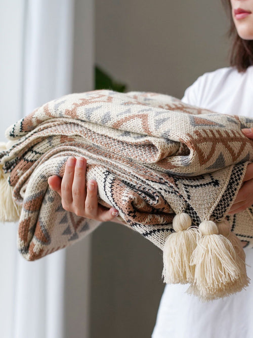 Plaid châle bohème tricoté, se porte aussi en étole — MaisonFAME