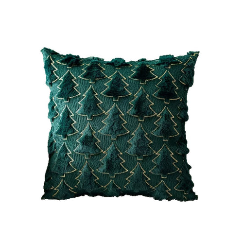 Housse de coussin de Noël brodée, sapin en relief et fil doré sur blanc cassé — MaisonFAME
