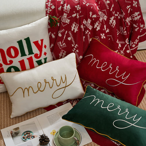 Housse de coussin de Noël « Merry », format lombaire 30 × 50 cm — MaisonFAME
