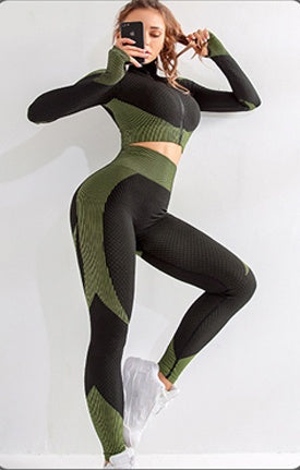 Ensemble de sport seamless femme top zippé et legging — vue 4 | MaisonFame Sport