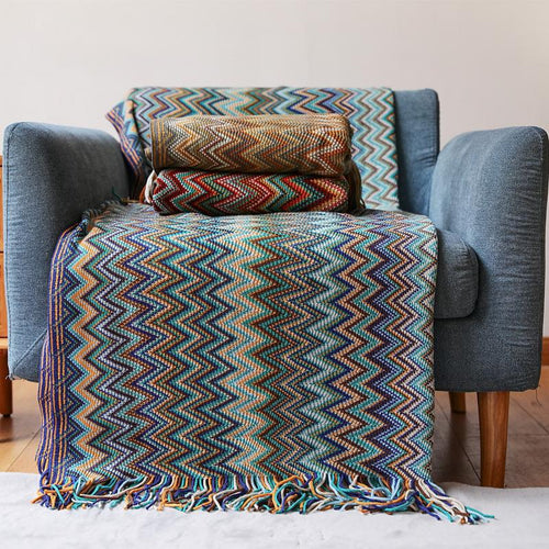 Plaid bohème tricoté à rayures colorées — MaisonFAME