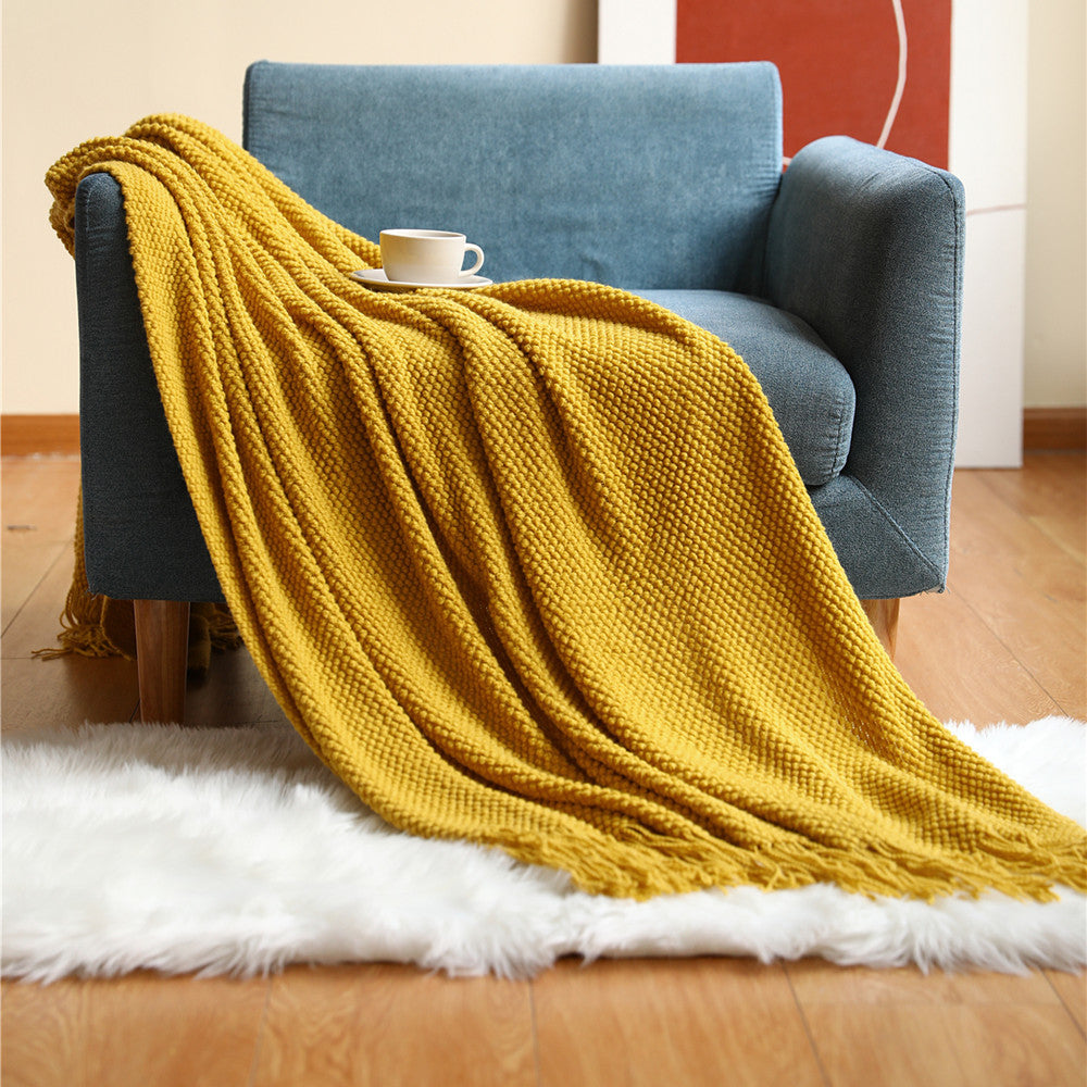 Détail de la maille ananas du plaid tricoté — MaisonFAME