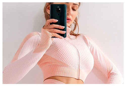 Ensemble de sport seamless femme top zippé et legging — vue 3 | MaisonFame Sport
