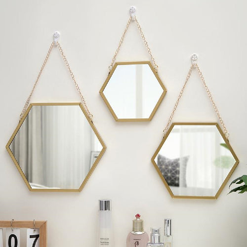 Miroir hexagonal à suspendre avec chaîne dorée — MaisonFAME