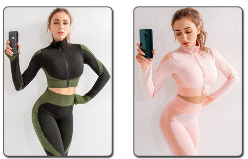 Ensemble de sport seamless femme top zippé et legging — vue 2 | MaisonFame Sport