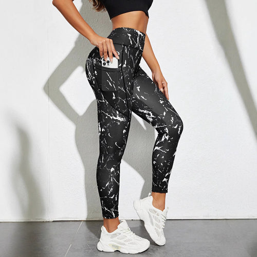 Legging imprimé marbre avec poches taille haute — vue 1 | MaisonFame Sport