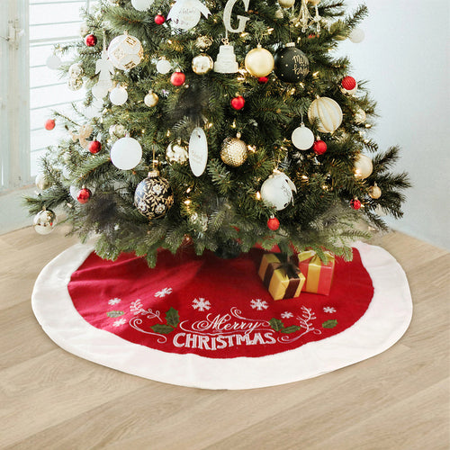 Cache-pied de sapin en flanelle à feuillages rouges — MaisonFAME