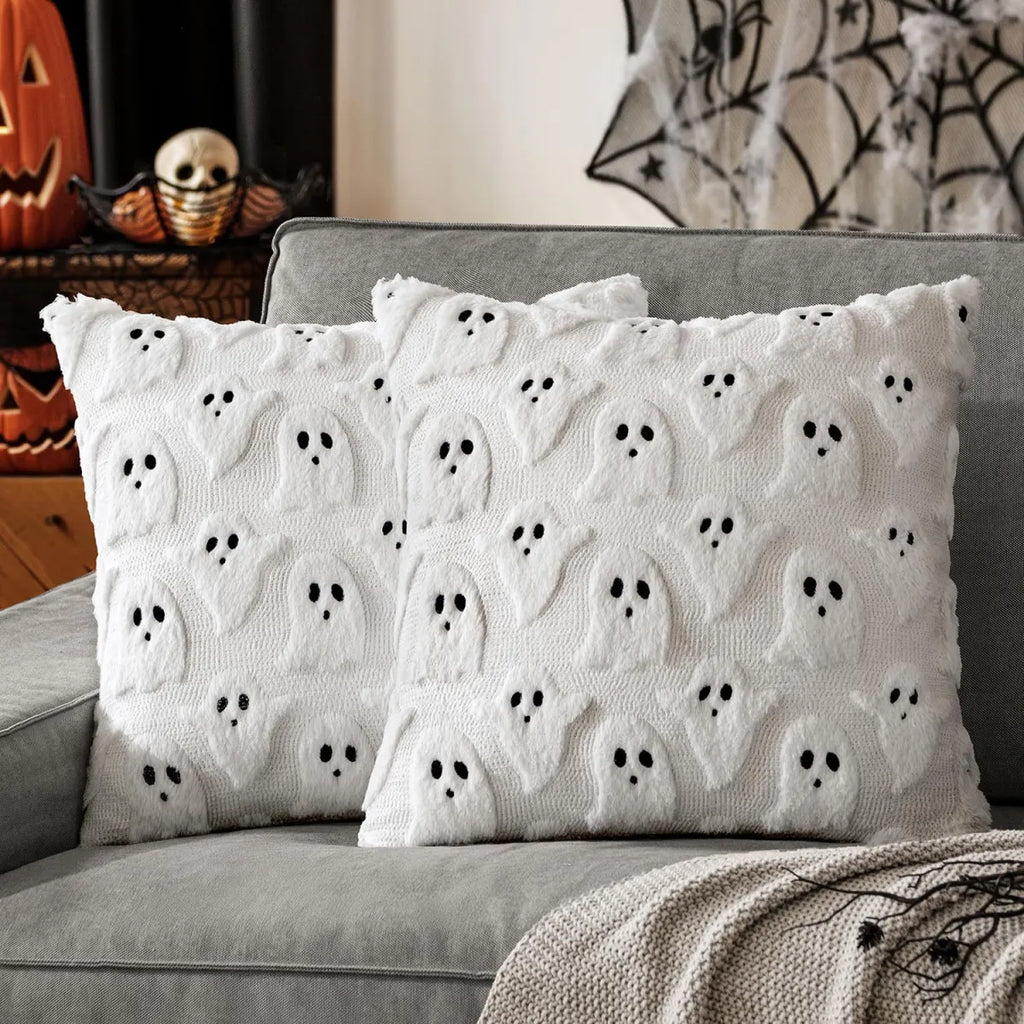 Housse de coussin fantôme Halloween à broderie 3D en relief — MaisonFAME