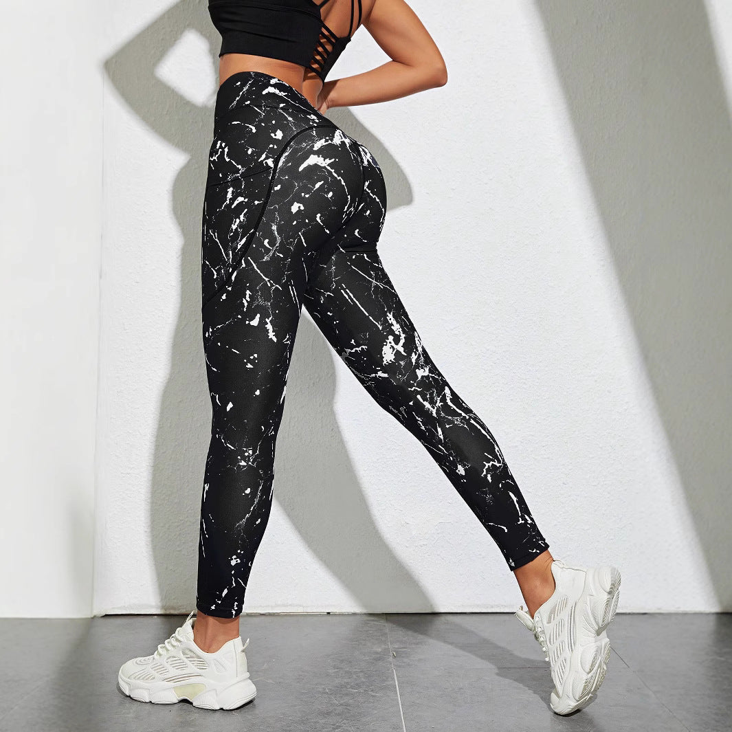 Legging imprimé marbre avec poches taille haute — vue 3 | MaisonFame Sport