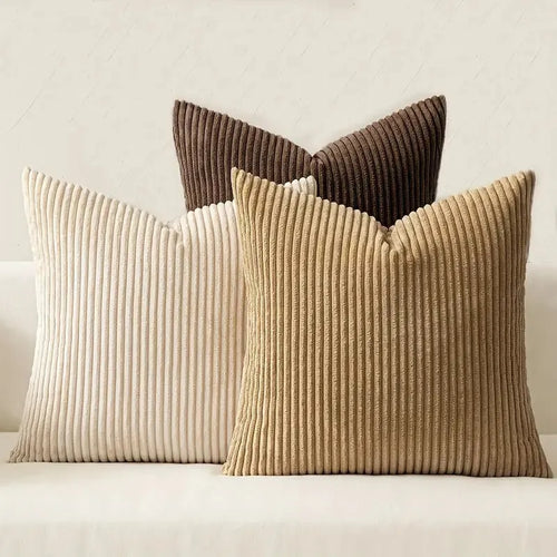 Coussin en velours côtelé uni, style minimaliste scandinave — MaisonFAME