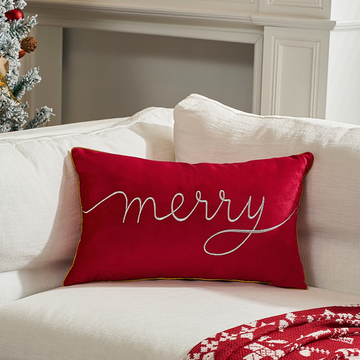 Housse de coussin de Noël « Merry », esprit fêtes épuré — MaisonFAME