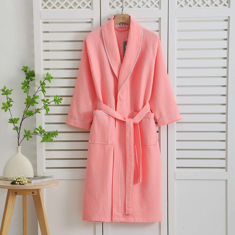 Peignoir en coton gaufré rose poudré à liseré blanc — MaisonFAME