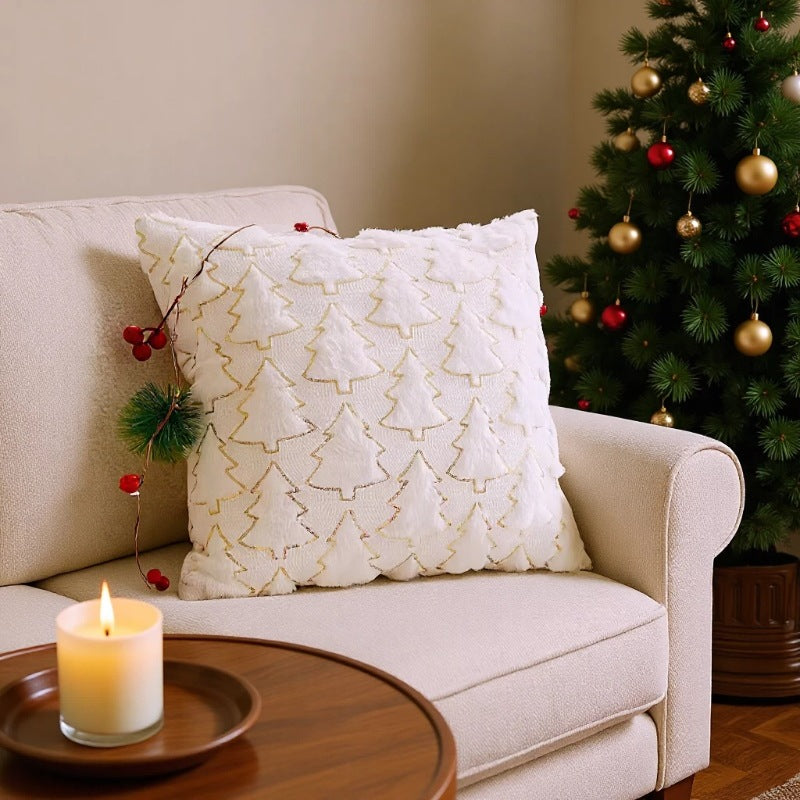 Housse de coussin de Noël brodée sapin doré, tissu texturé et fermeture invisible — MaisonFAME